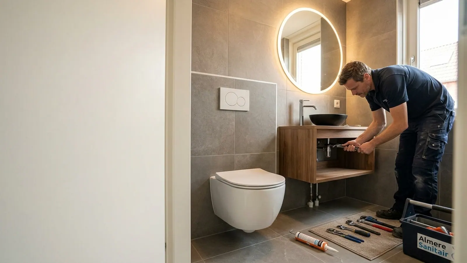 Compleet gerenoveerd modern toilet met zwevend toilet en fonteintje