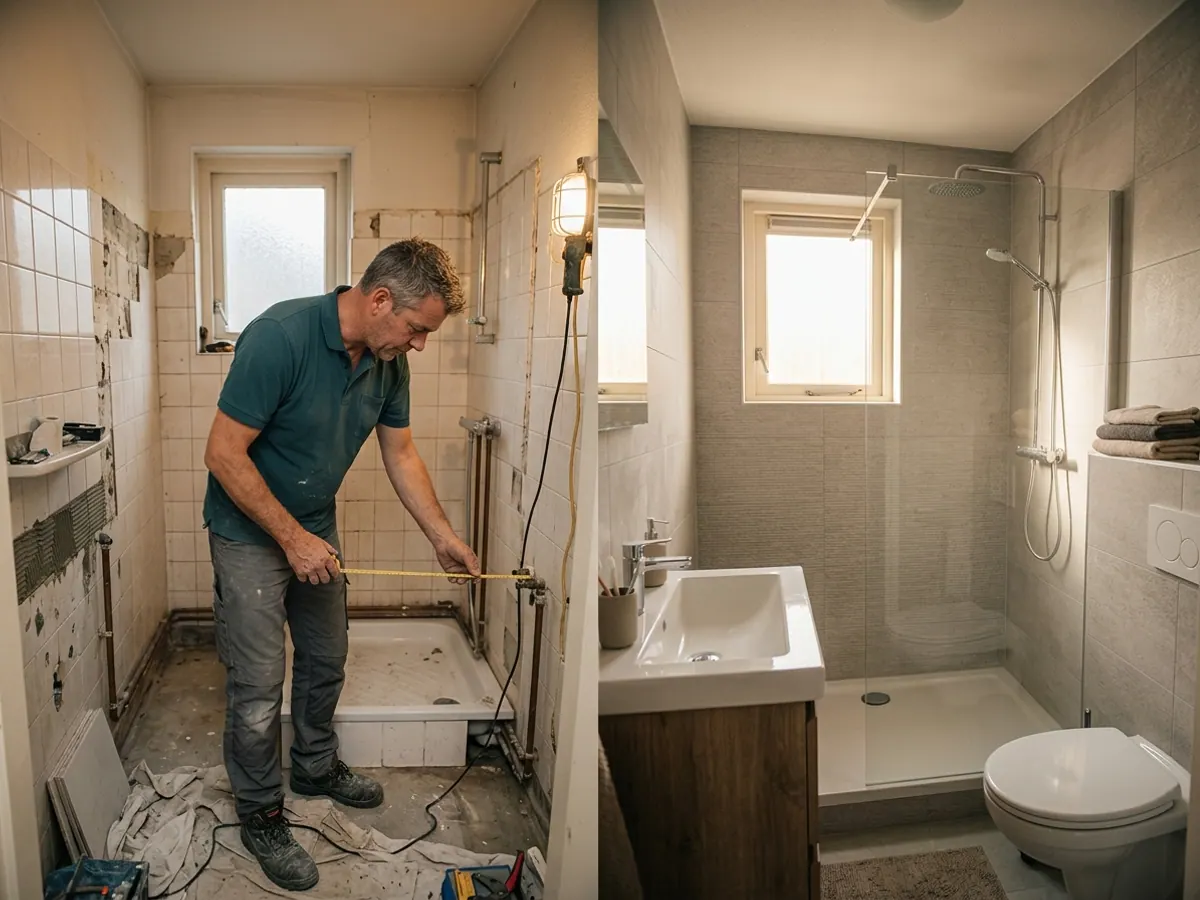 Voor en na resultaat van een complete badkamerrenovatie door Sanitair Land
